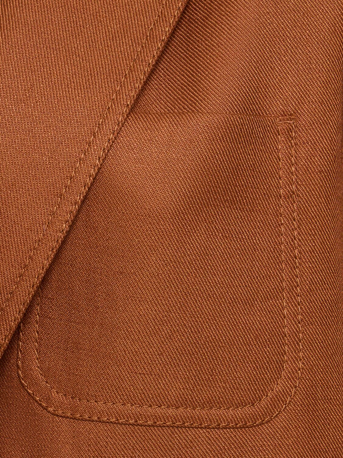 Shop Max Mara Single Breasted Linen Blazer In Dark Brown