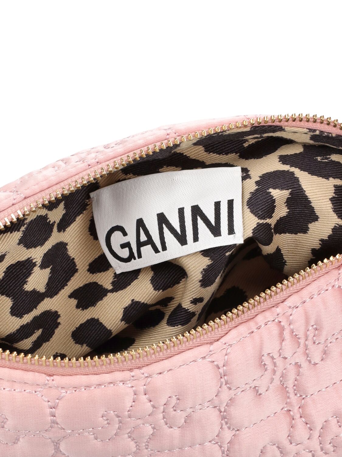Shop Ganni Small Butterfly Satin Top Handle Bag In Powder