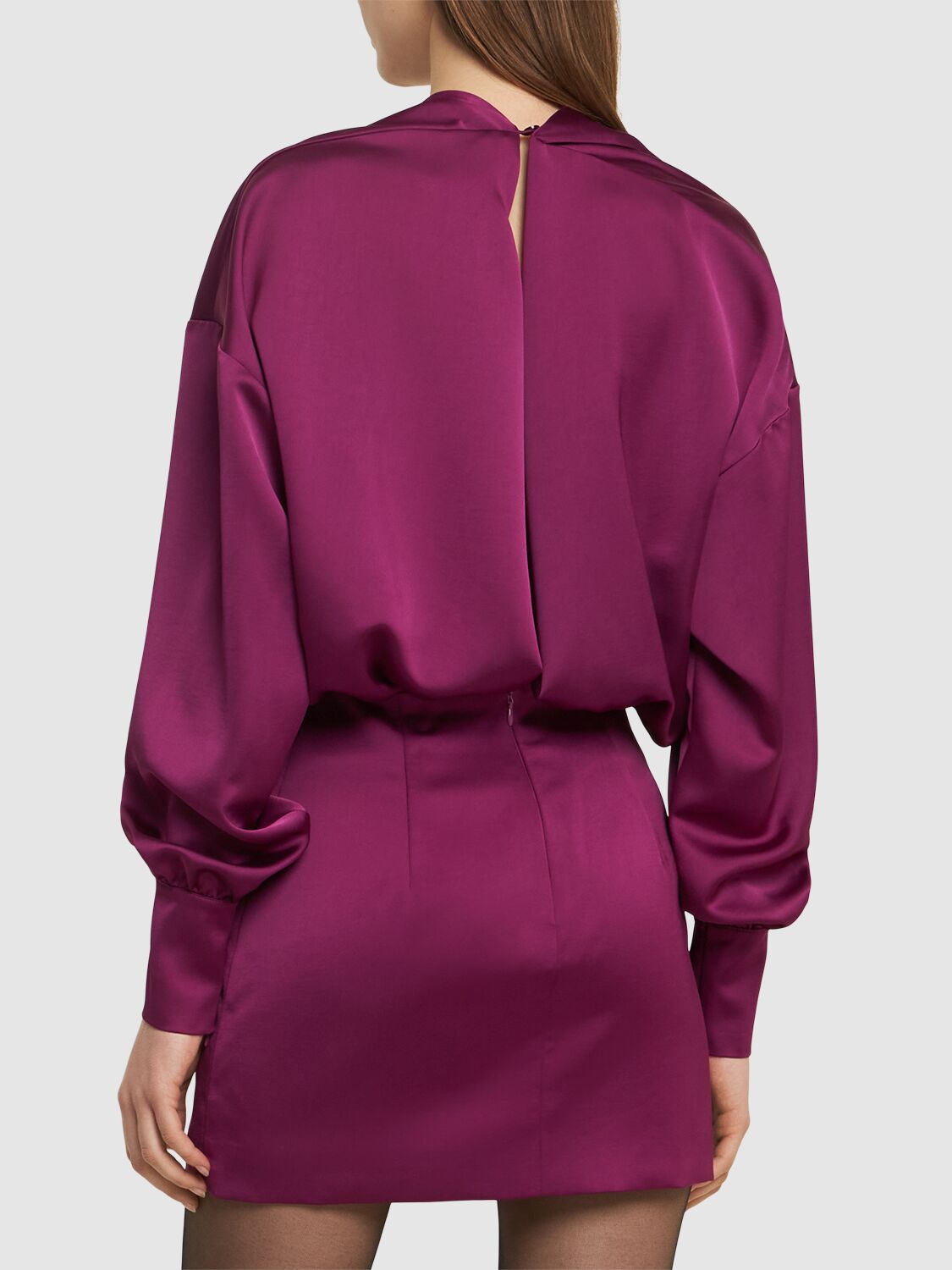 Shop The Andamane Sylvia Long Sleeve Satin Mini Dress In Purple