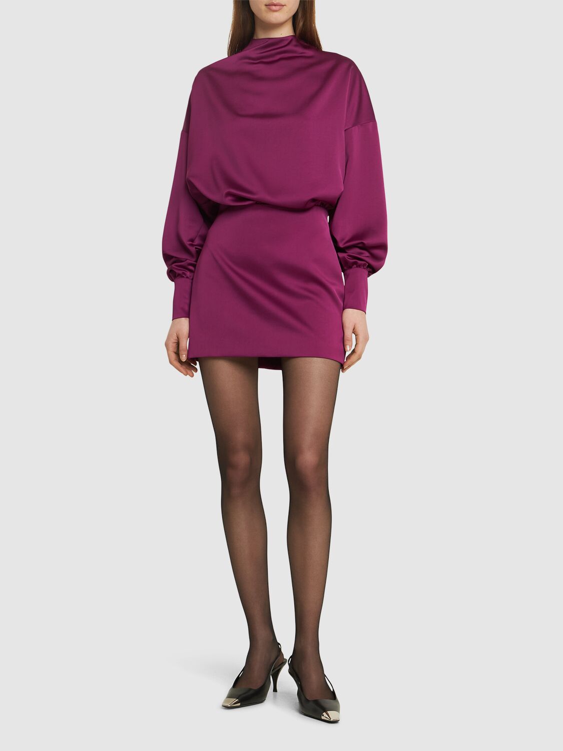 THE ANDAMANE SYLVIA LONG SLEEVE SATIN MINI DRESS 