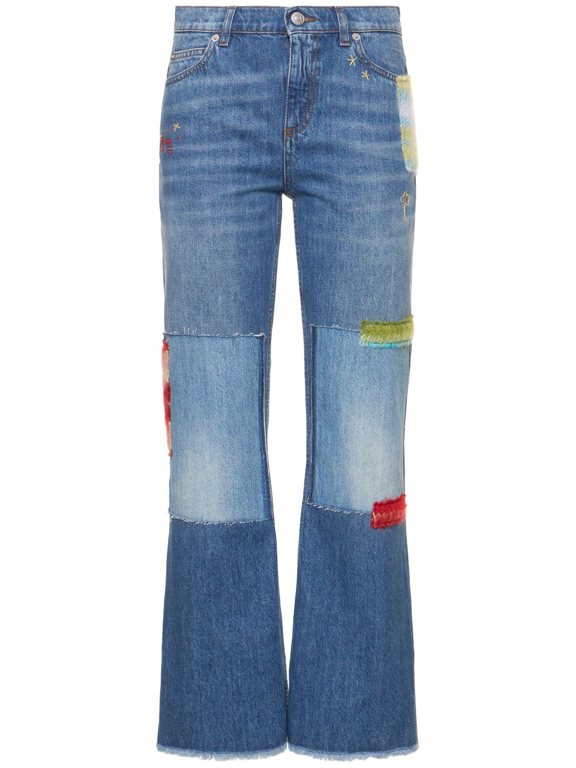Image of Denim Flared Jeans W/ Patches