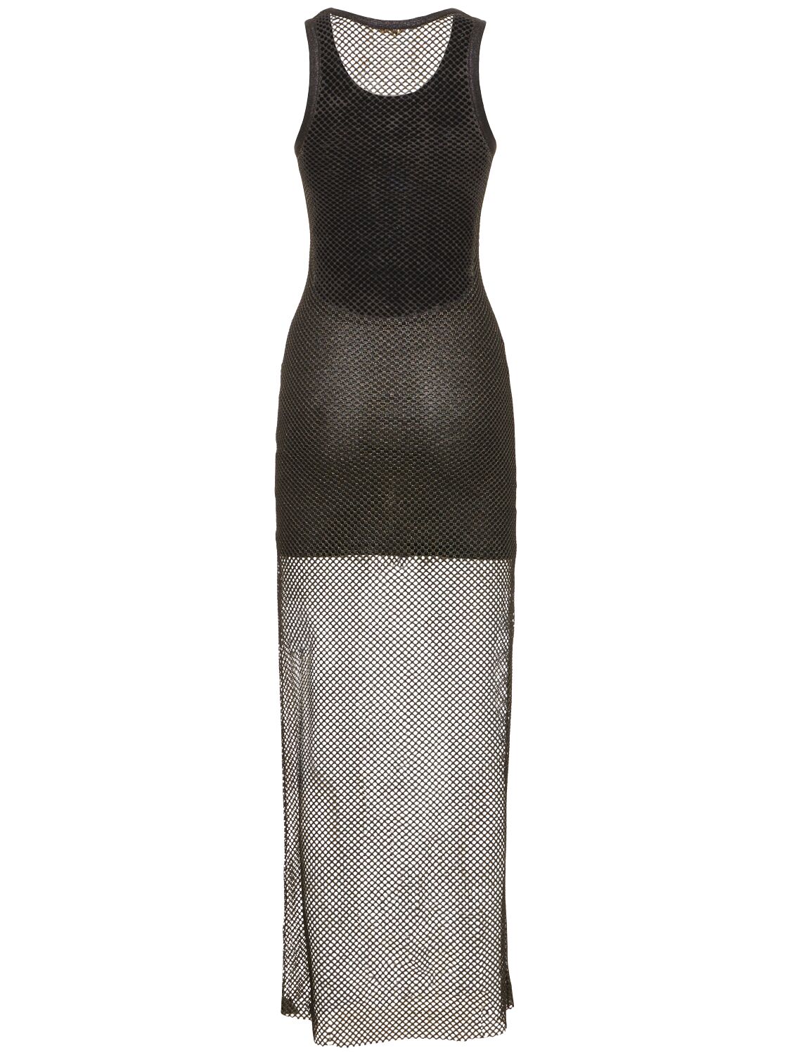 Shop Palm Angels Double Layer Mesh Long Dress In Black