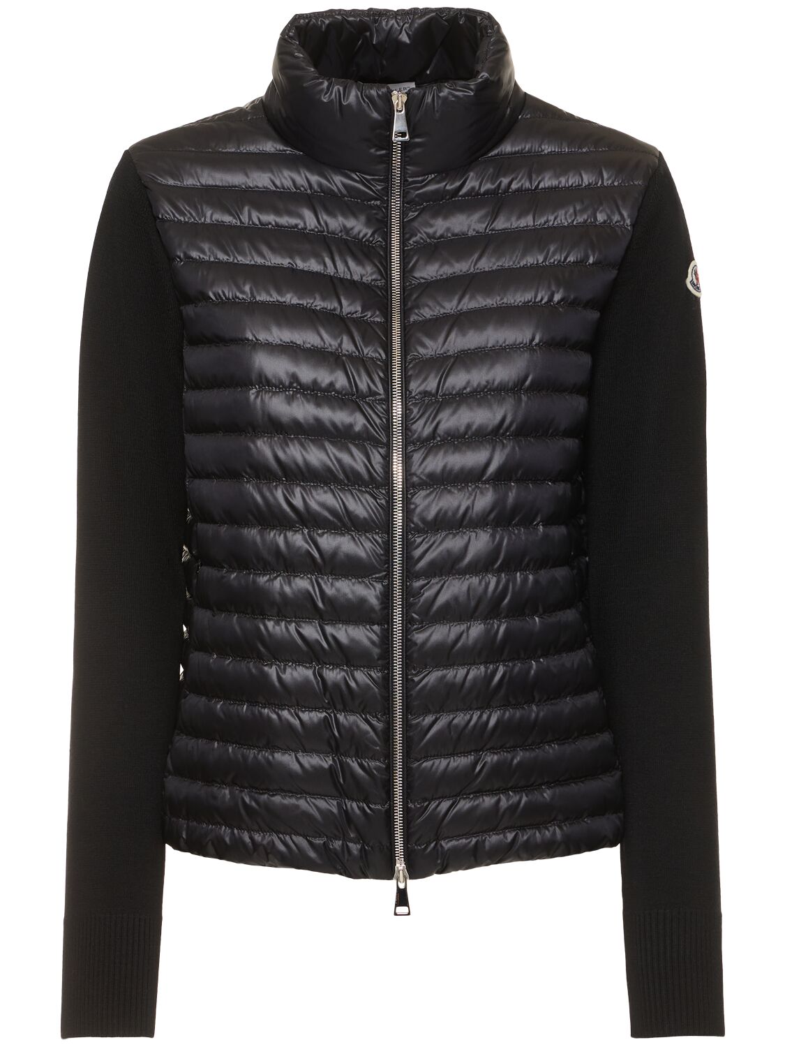 Shop Moncler Padded Wool Zip-up Down Cardigan In Black