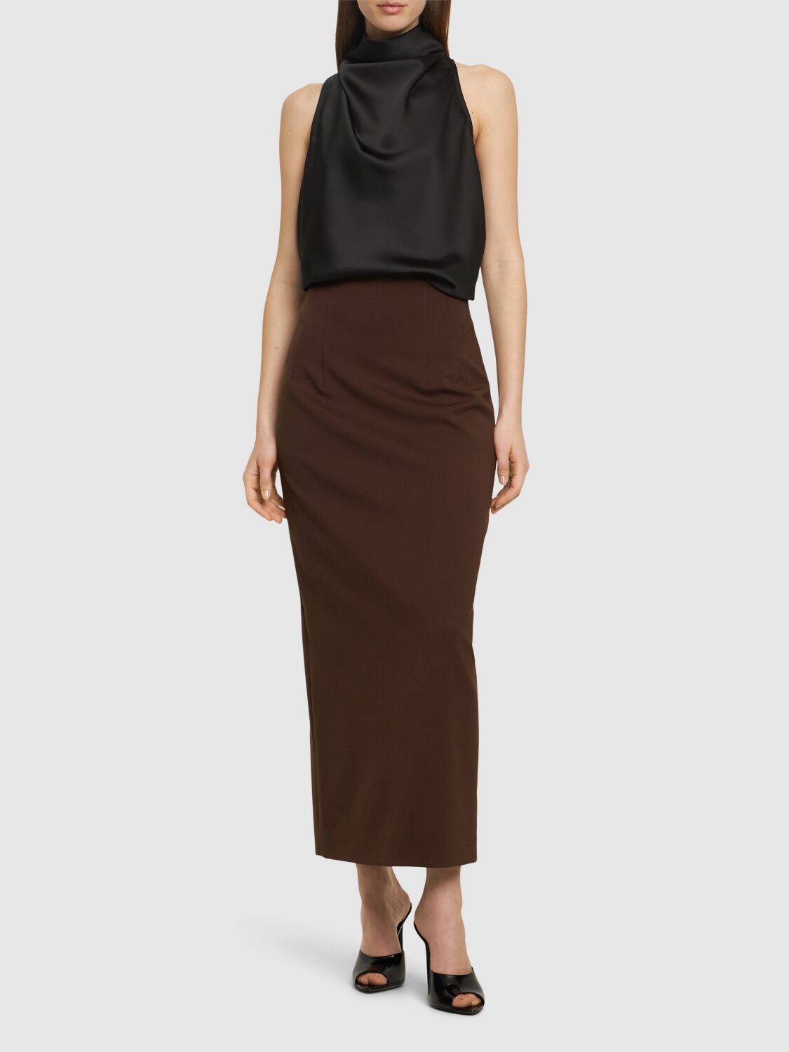 Shop The Andamane Shelby Wool Blend Maxi Skirt In Brown