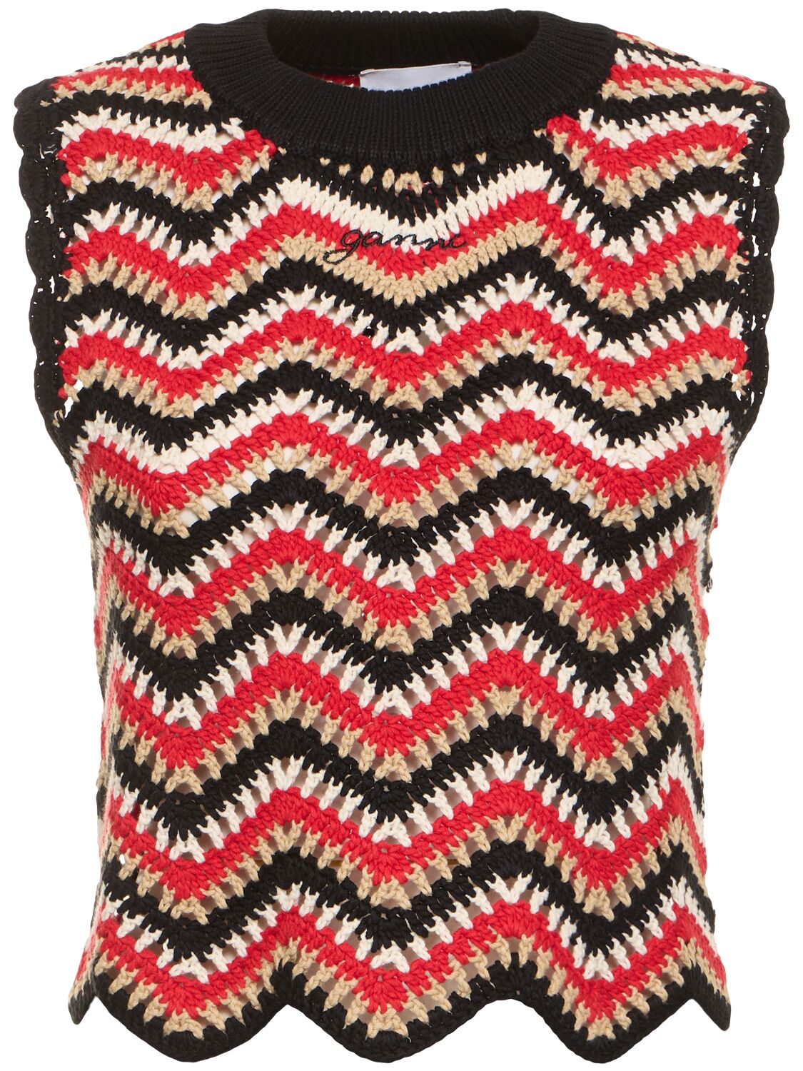 Shop Ganni Cotton Crochet Vest In Multicolor