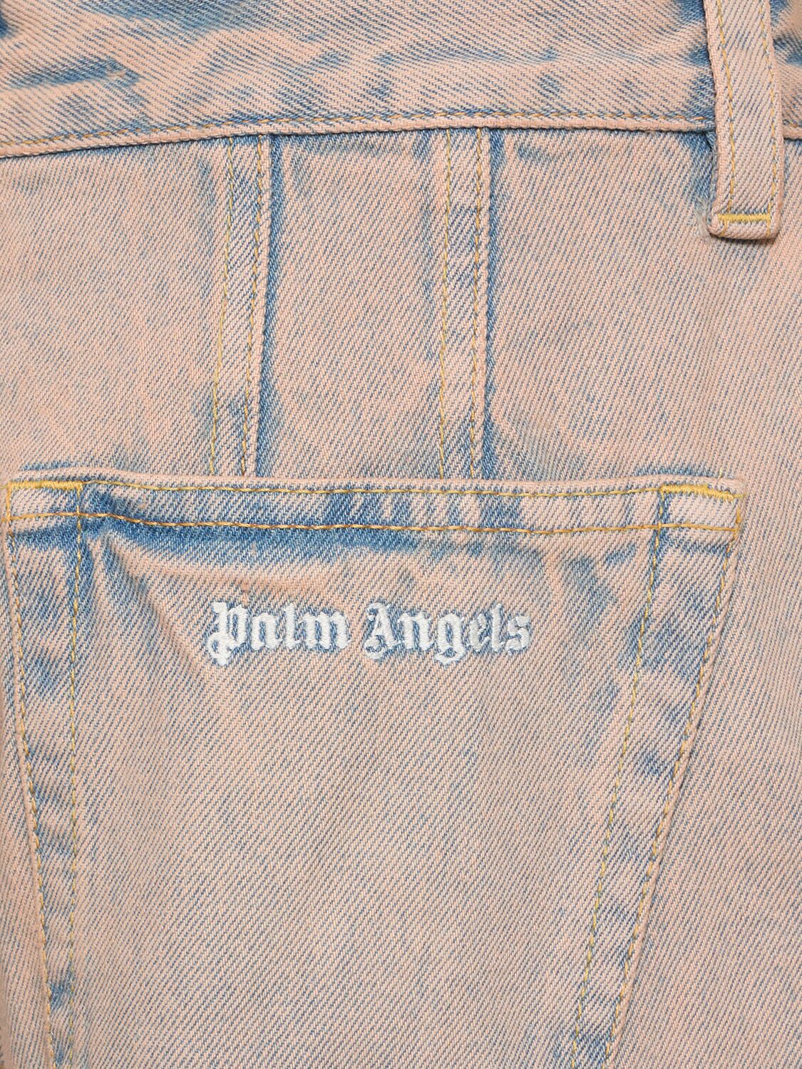 Shop Palm Angels Overdye Logo Wide Denim Pants In Pink