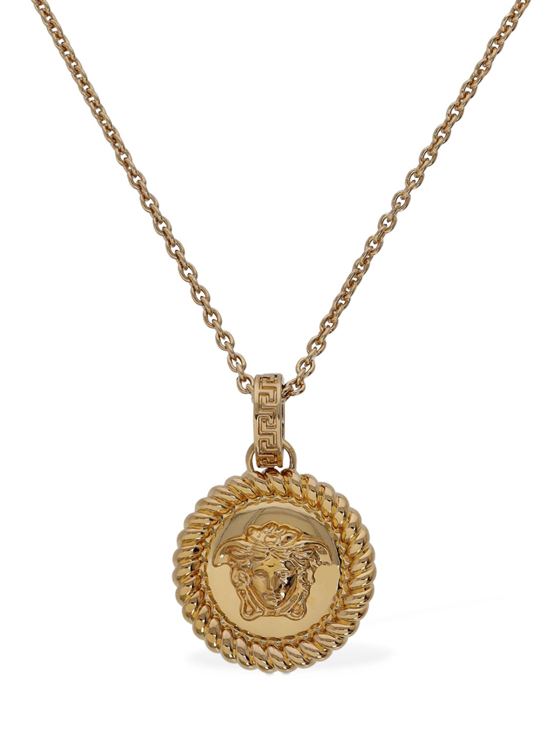 Shop Versace Metal Necklace Logo Charm In Gold