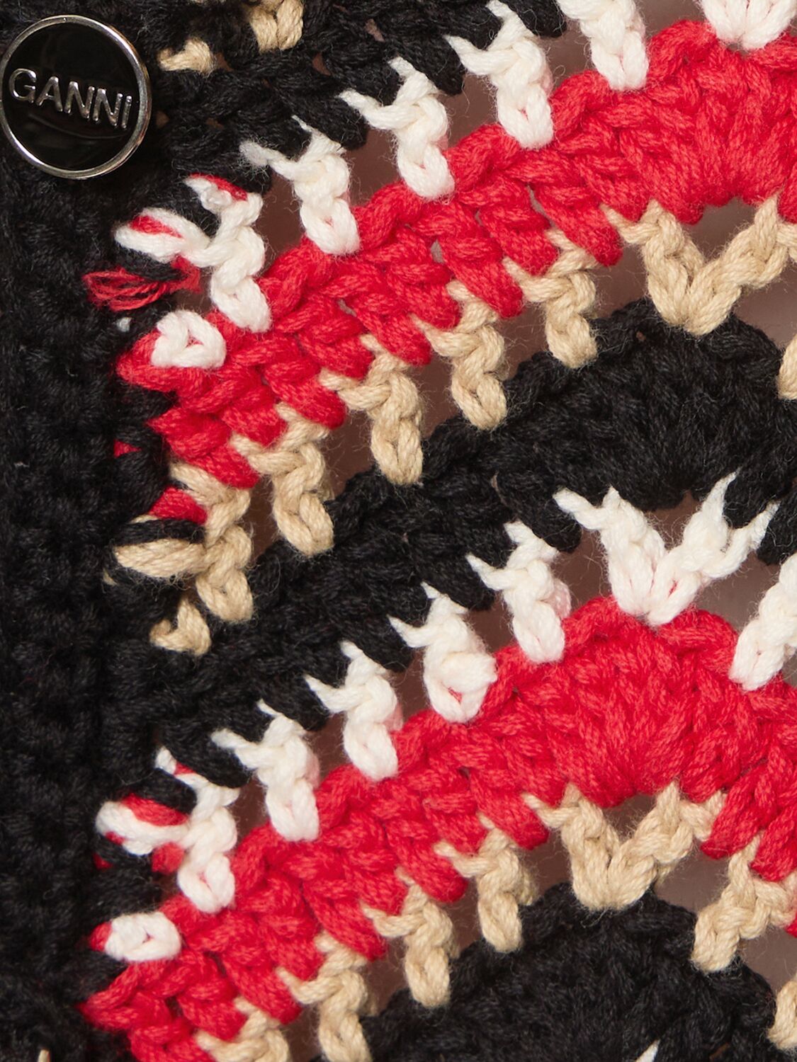 Shop Ganni Cotton Crochet Cardigan In Multicolor