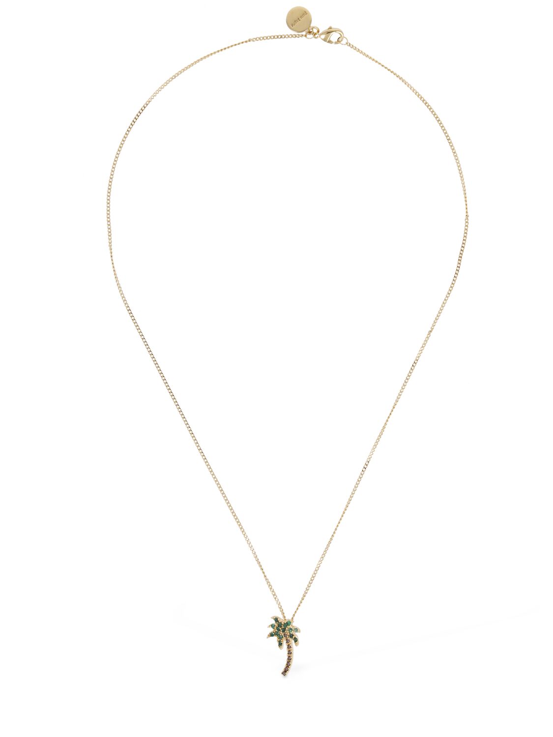 Shop Palm Angels Palm Crystal & Brass Long Necklace In Green