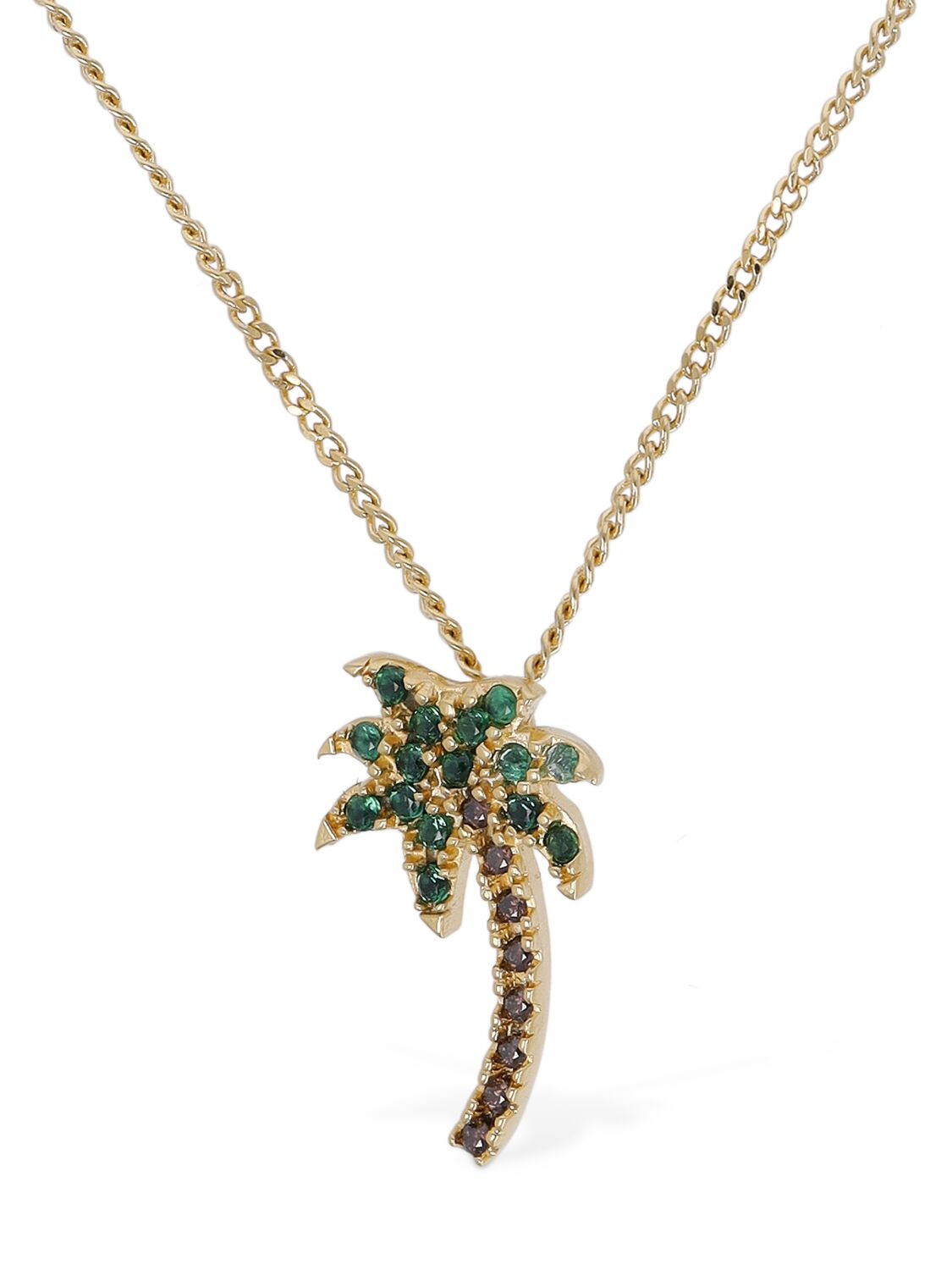 Shop Palm Angels Palm Crystal & Brass Long Necklace In Green