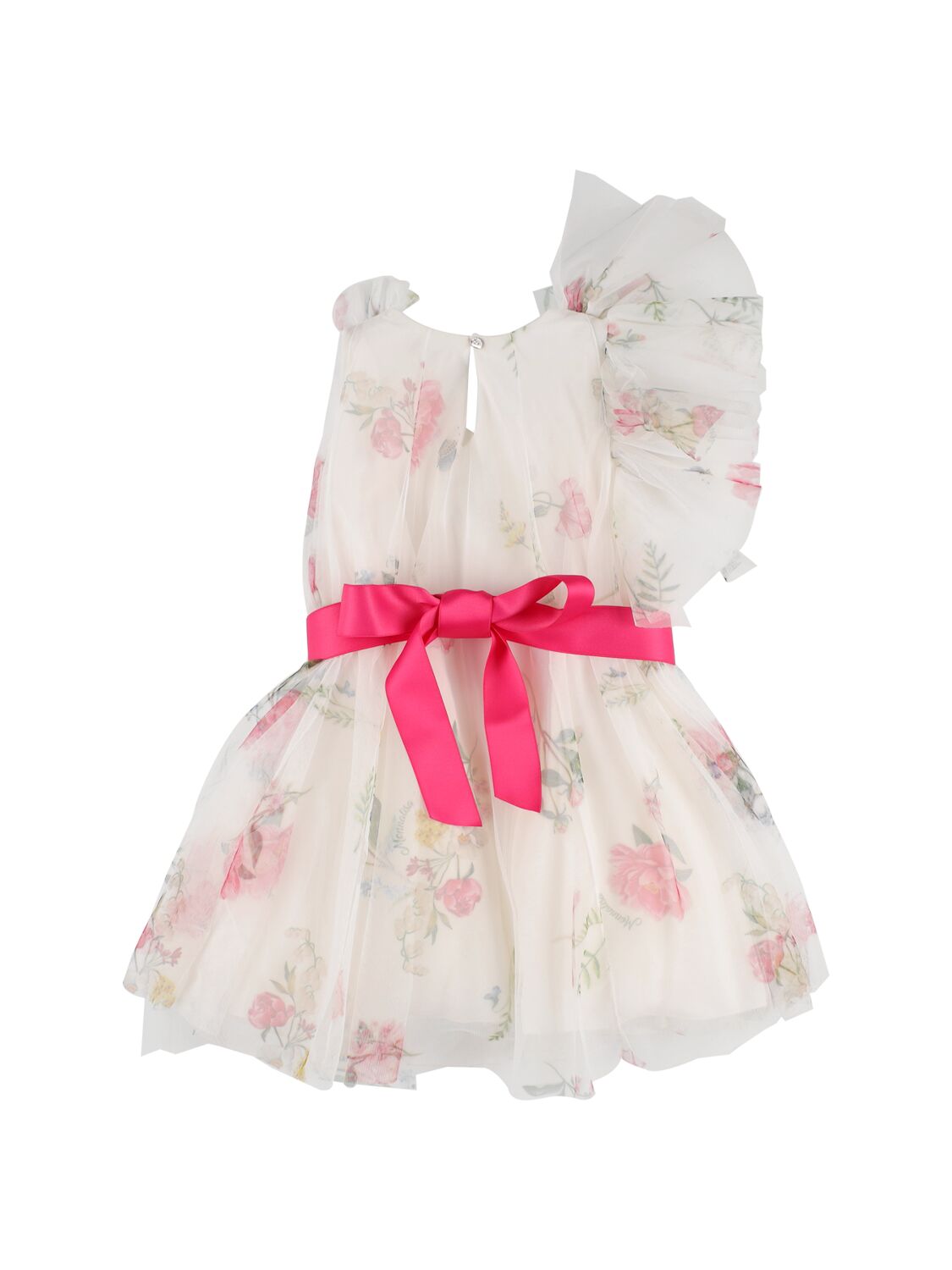 MONNALISA FLOWER PRINT STRETCH TULLE PARTY DRESS 