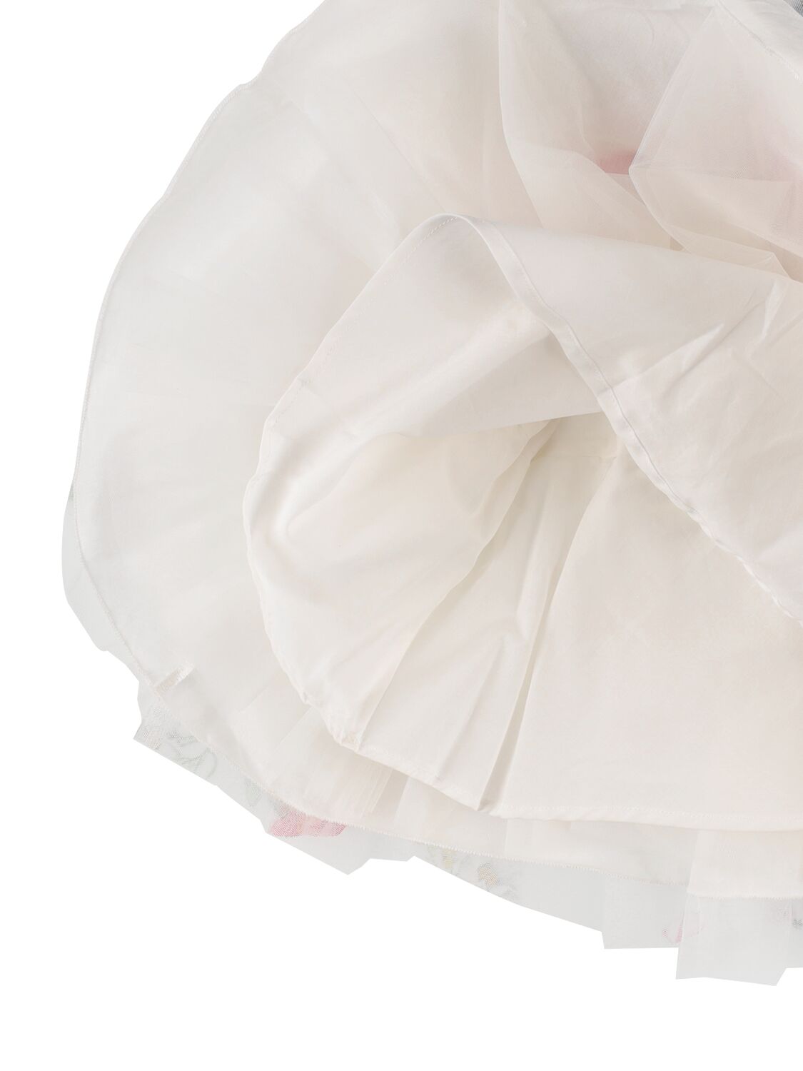 MONNALISA FLOWER PRINT STRETCH TULLE PARTY DRESS 