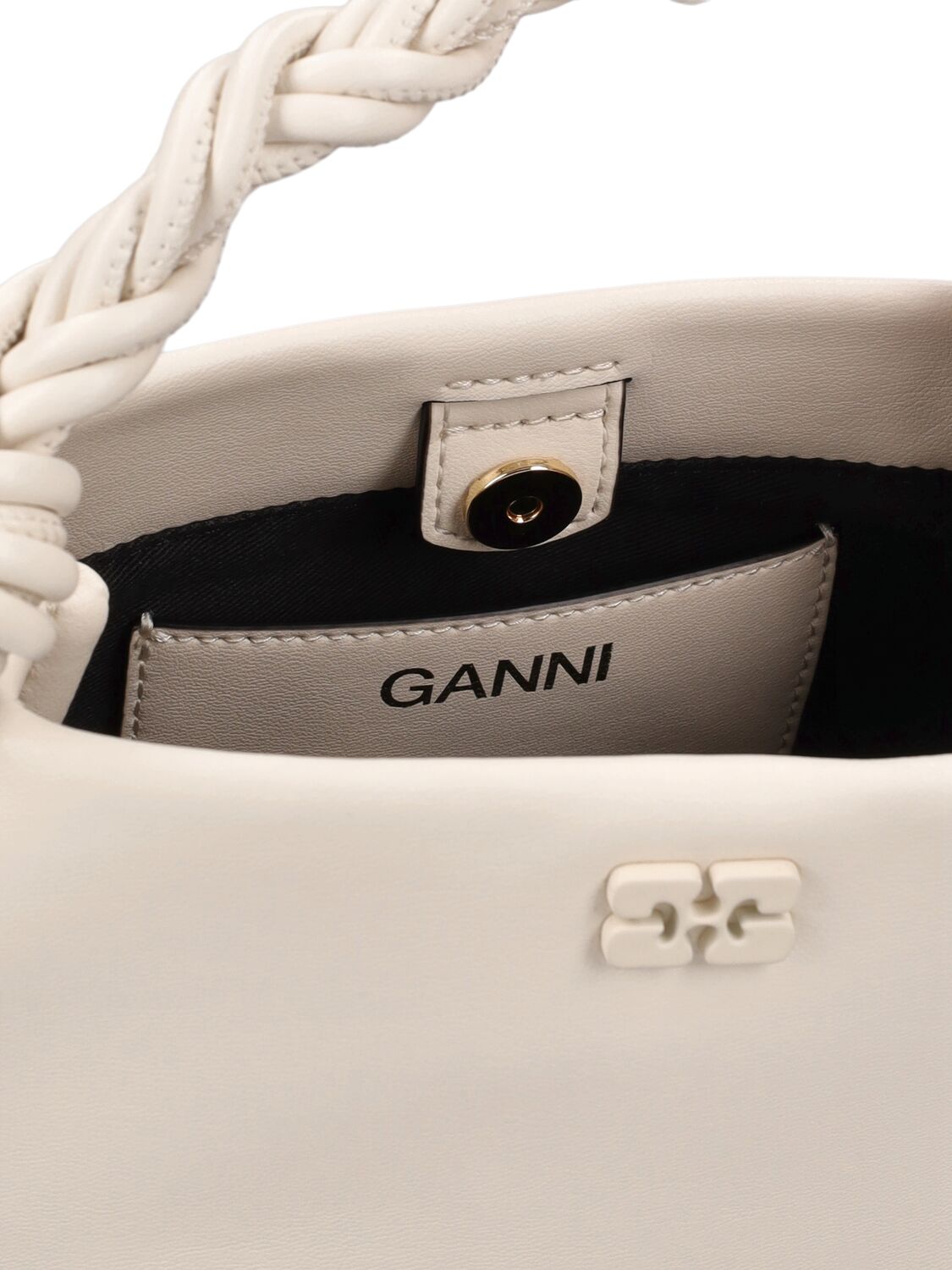 Shop Ganni Mini Bou Top Handle Bag In Egret