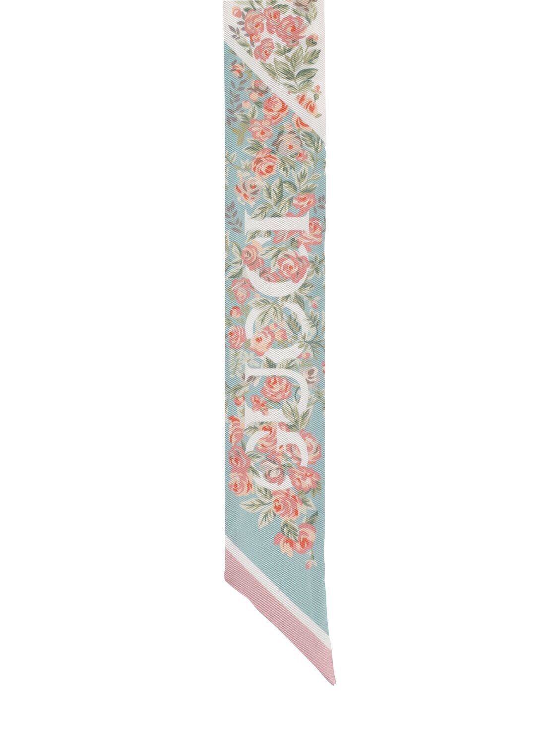 Shop Gucci Floral Print Silk Neck Bow In Aqua,pink