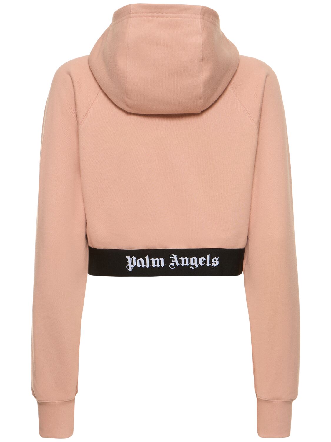 Shop Palm Angels Logo Tape Zipped Cotton Hoodie In Pink