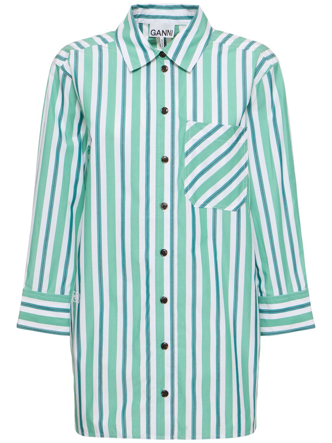 Shop Ganni Striped Cotton Shirt In Multicolor