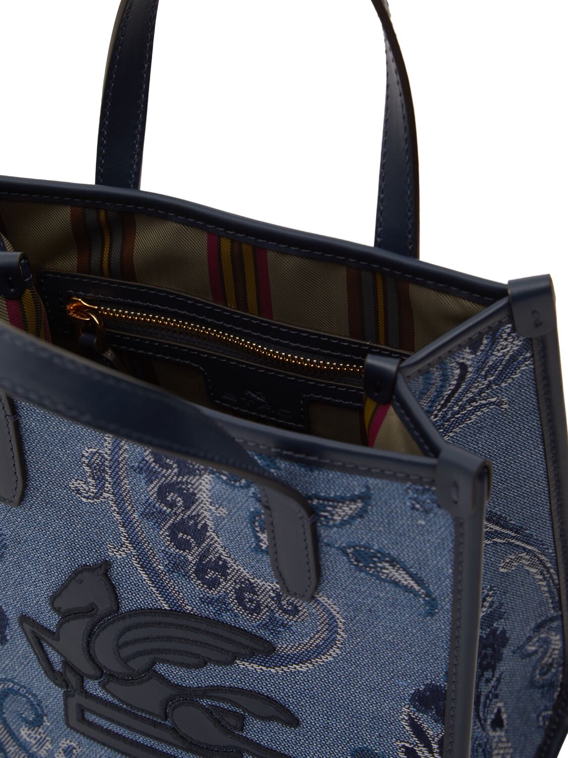 Shop Etro Small Love Trotter Denim Jacquard Bag In 蓝色/多色