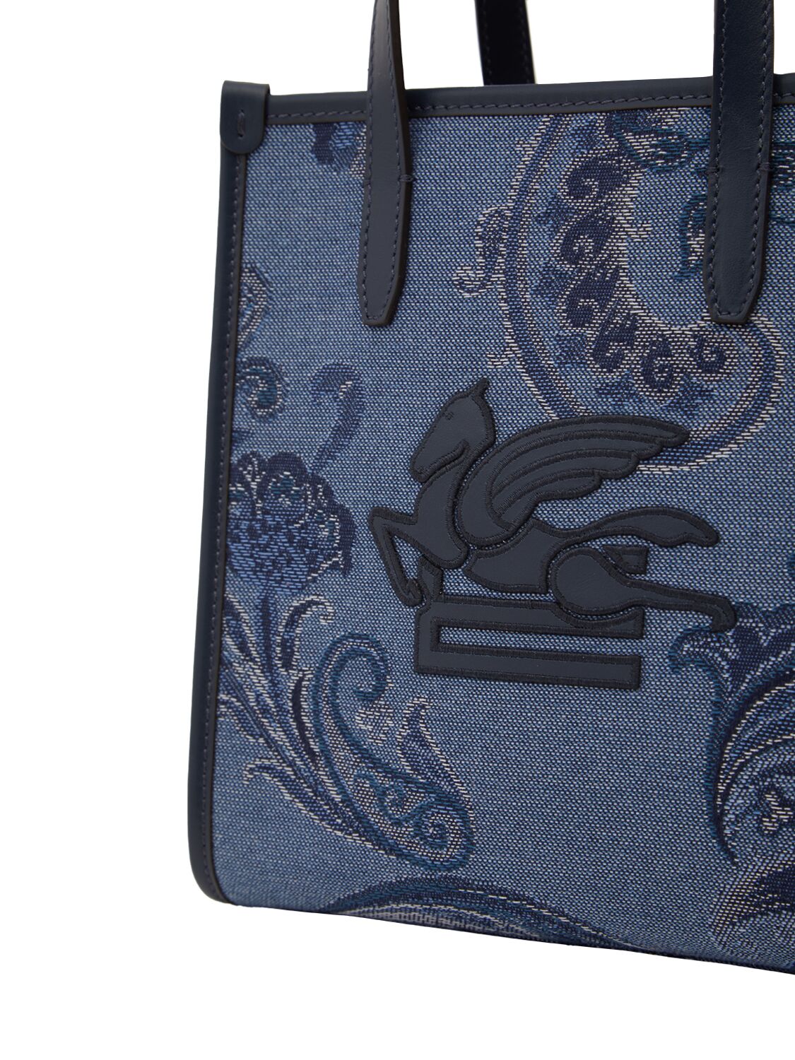 Shop Etro Small Love Trotter Denim Jacquard Bag In 蓝色/多色