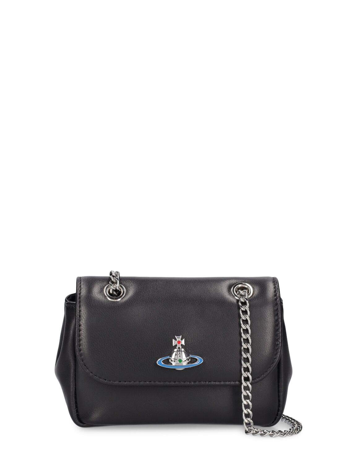 Vivienne Westwood Small Leather Shoulder Bag W/chain In Black