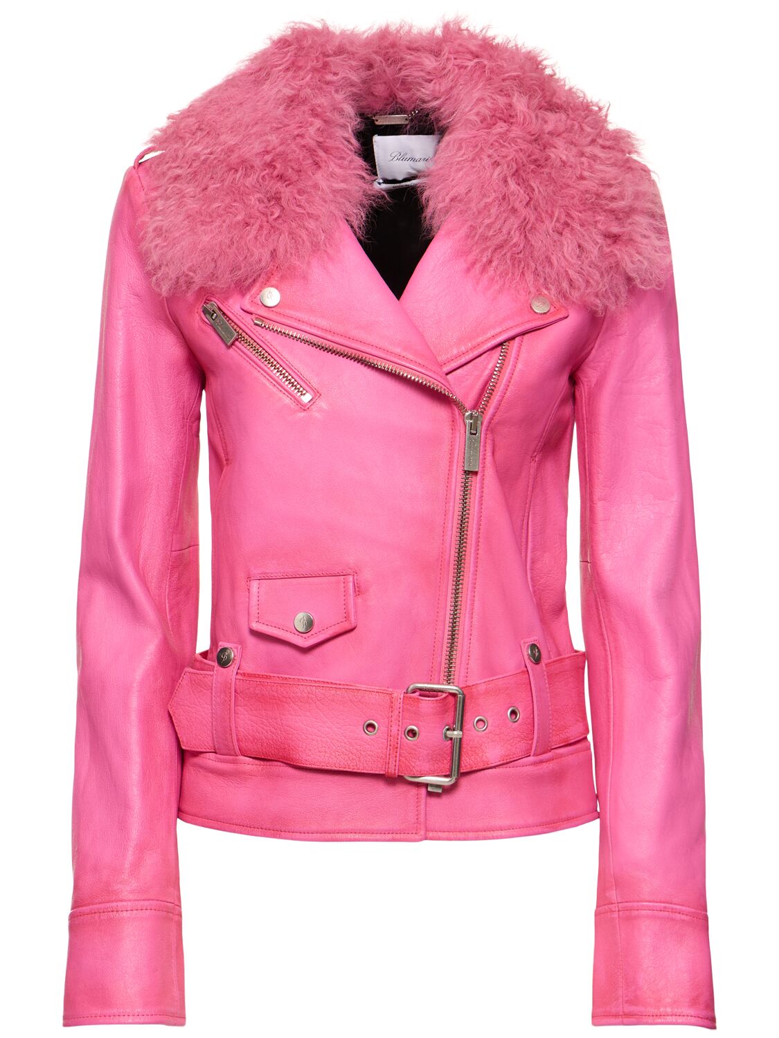 Belted Leather Jacket W/ Fur Collar