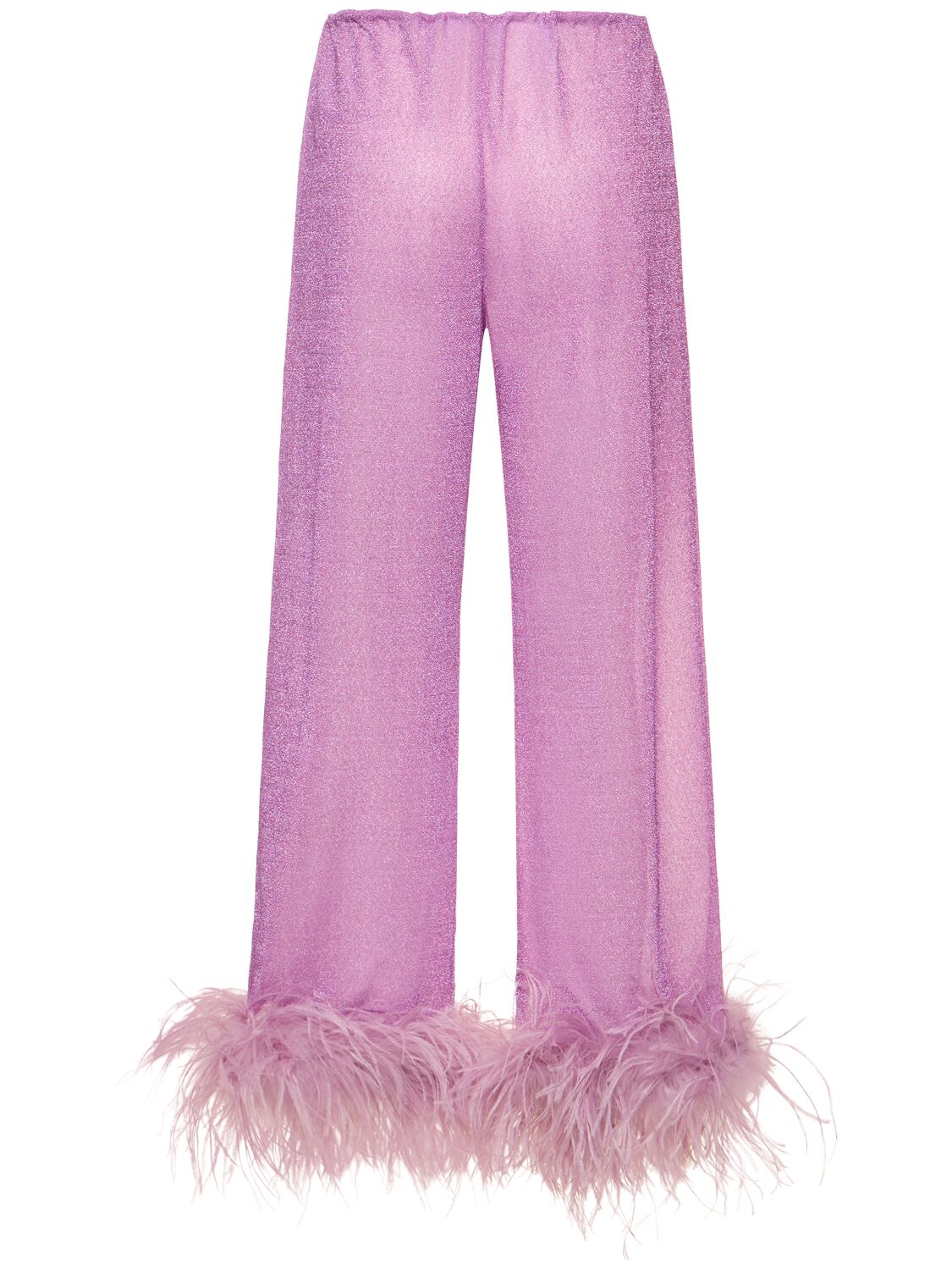 Shop Oséree Swimwear Lumière Long Pants W/ Feathers In Purple