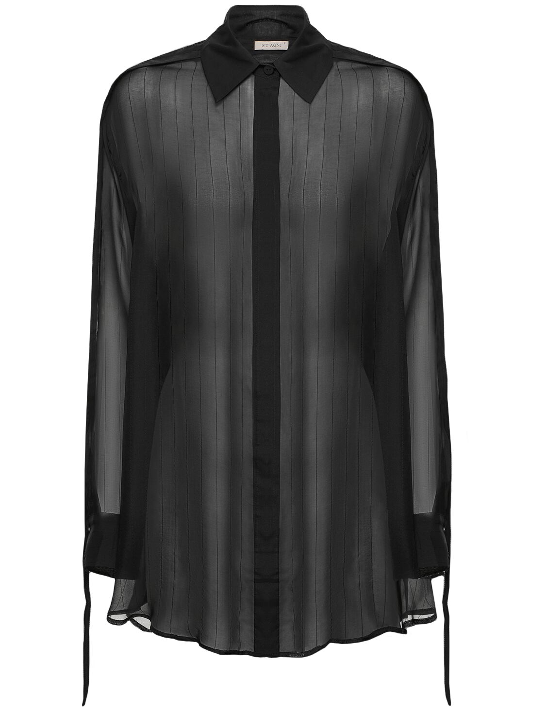 St.agni Pinstripe Silk Shirt In Black