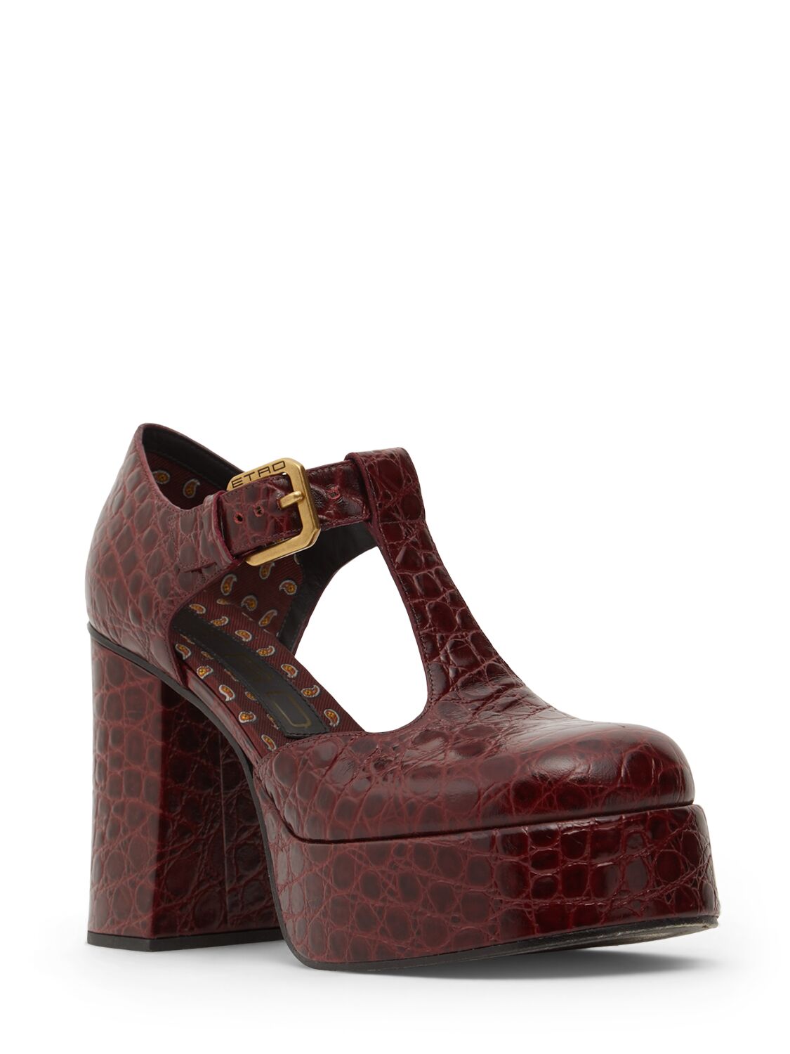 Shop Etro 105mm Croc Embossed Leather Pumps In Burgundy