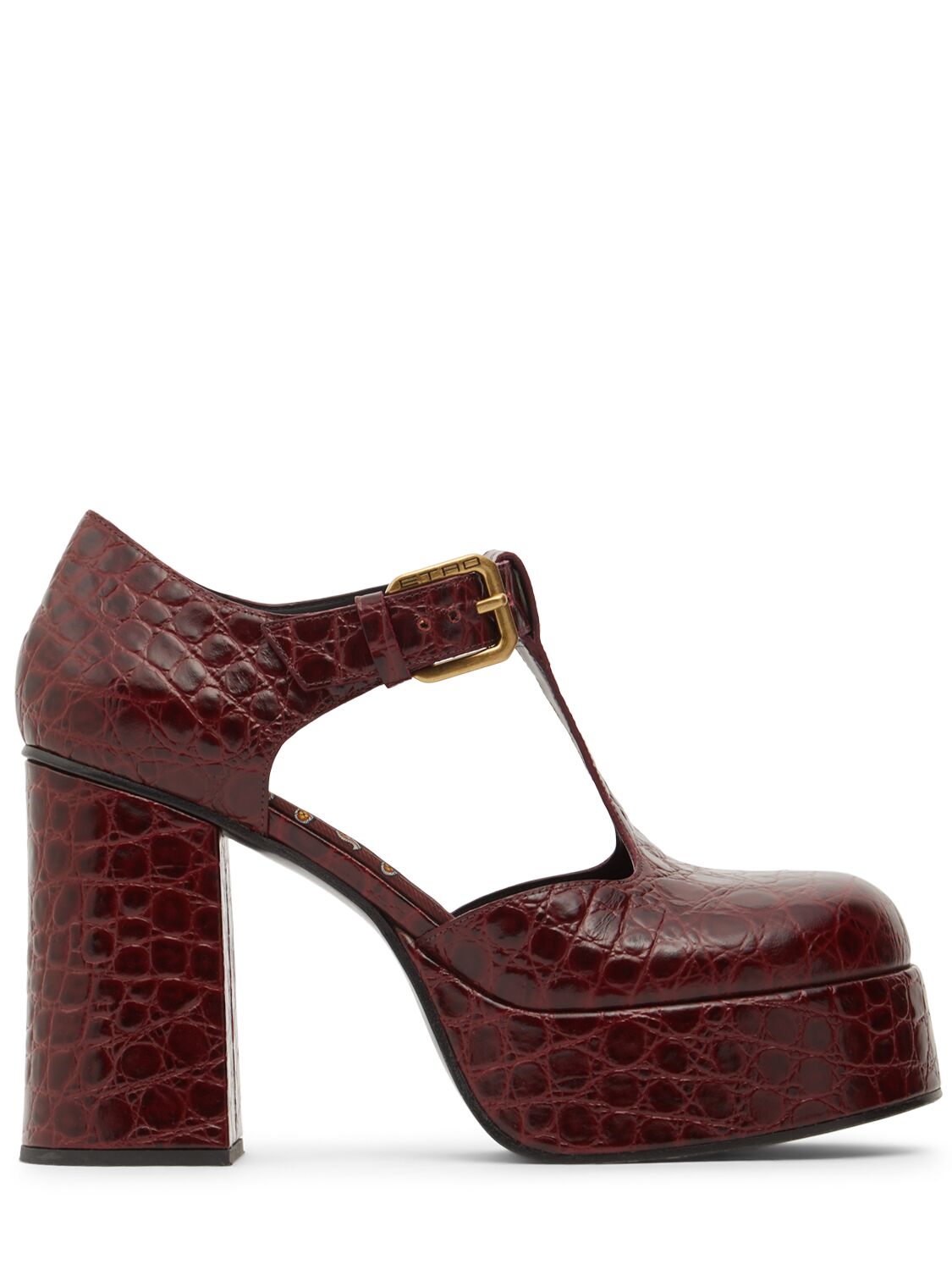 Shop Etro 105mm Croc Embossed Leather Pumps In Burgundy