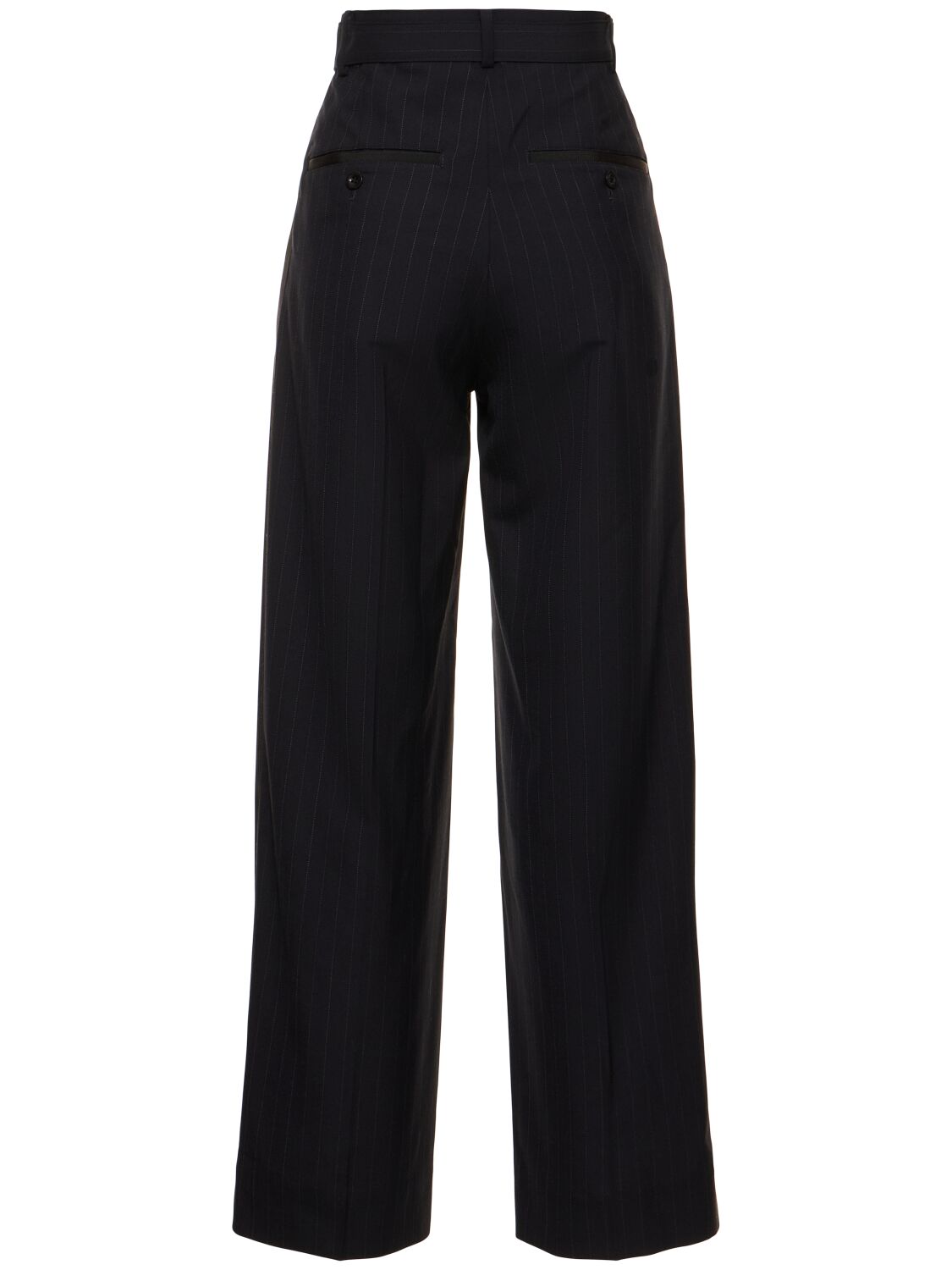 Shop Sacai Chalk Stripe Belted Wide Pants In Navy,white