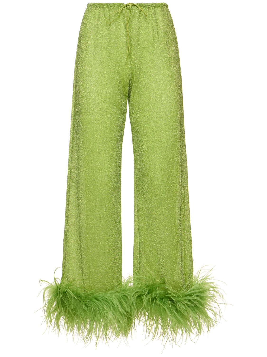 Oséree Swimwear Lumière Long Pants W/ Feathers In Green