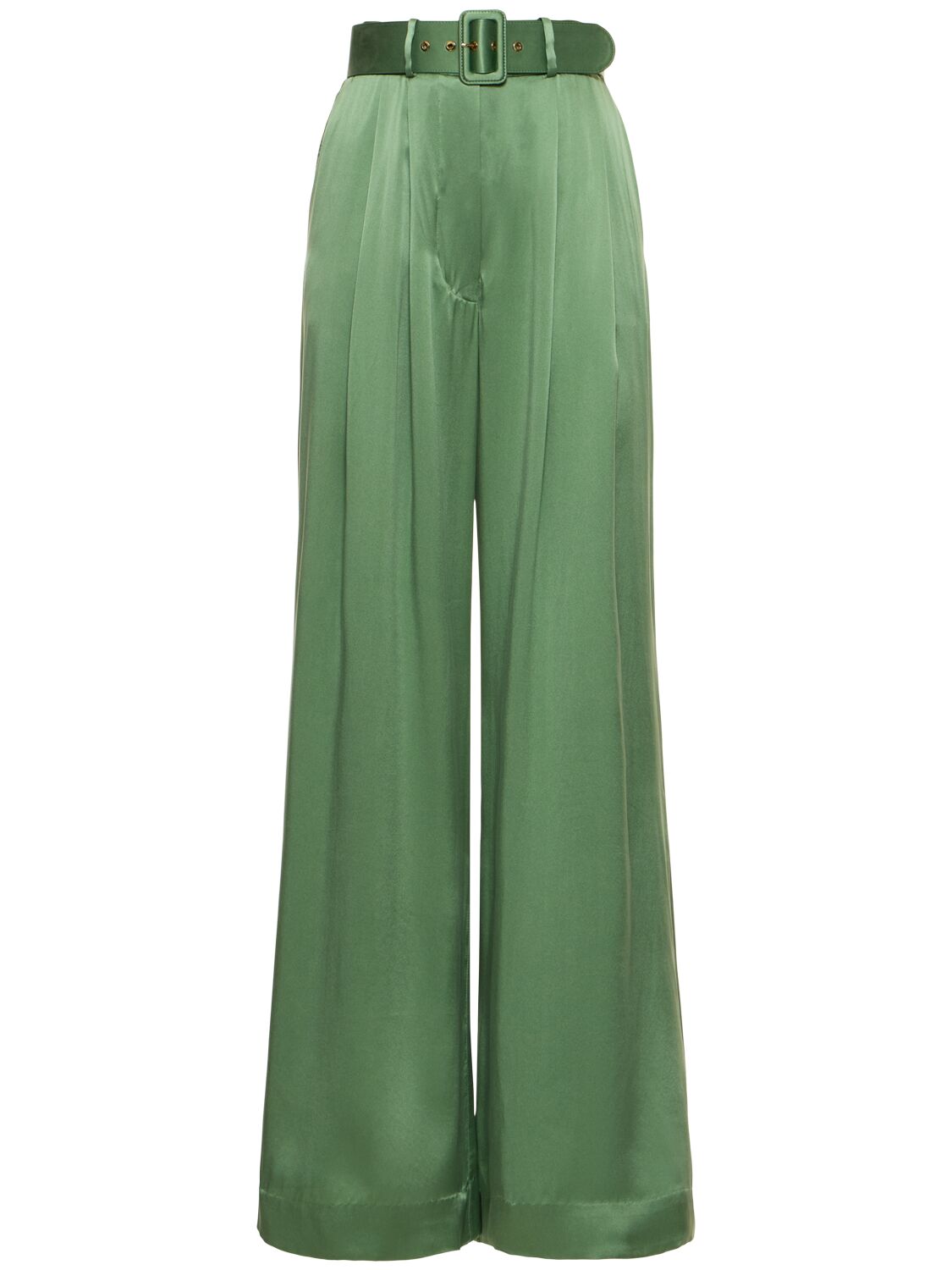 Zimmermann Silk Tuck Wide Trousers In Green