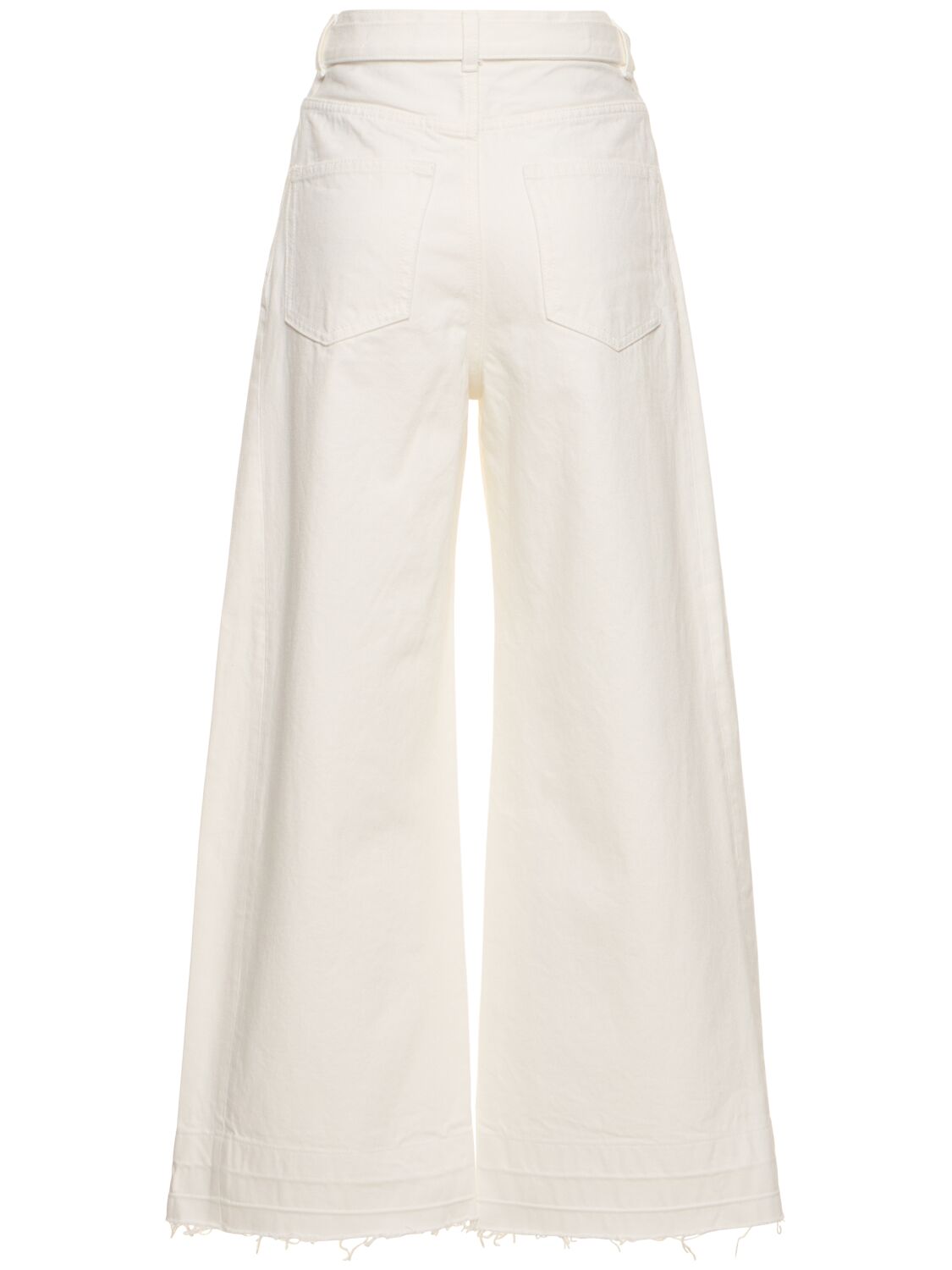 Shop Sacai Belted Mid Rise Denim Wide Jeans In White