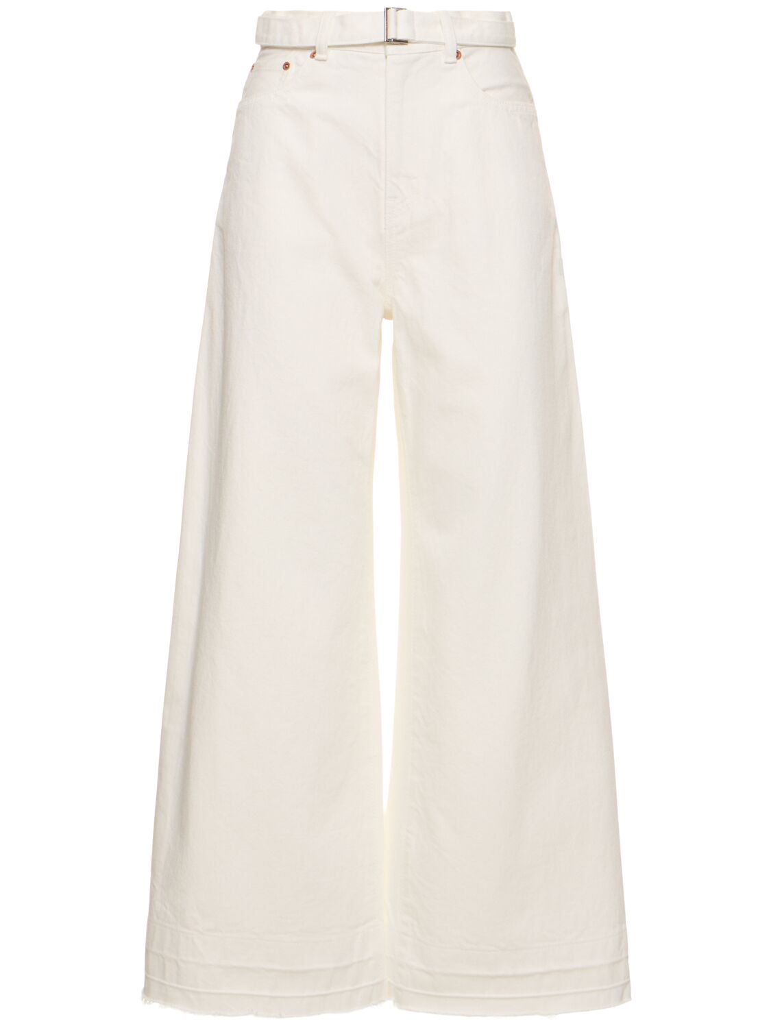 Sacai Belted Mid Rise Denim Wide Jeans In White