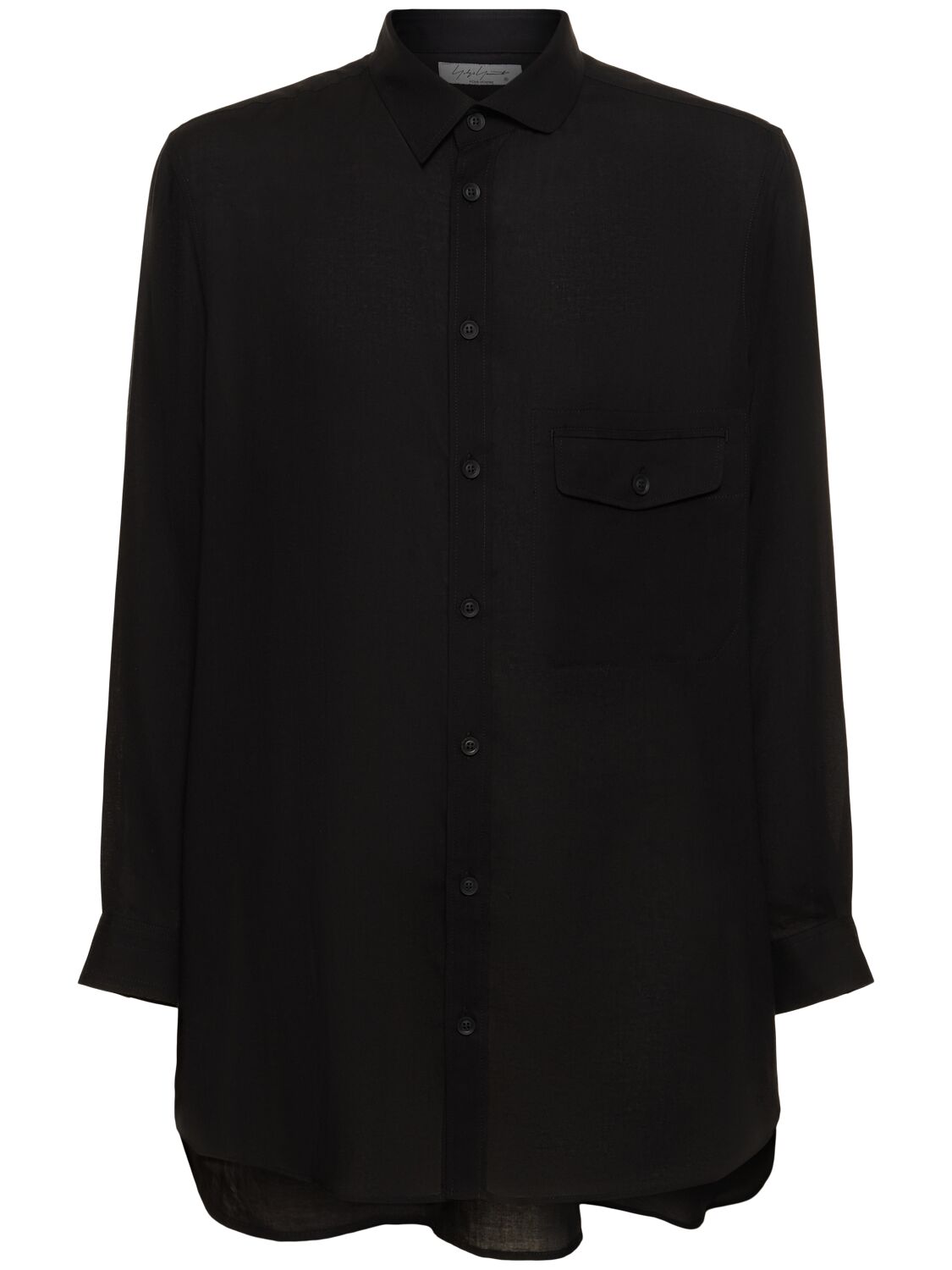 Yohji Yamamoto Band-collar Longline Shirt In Black