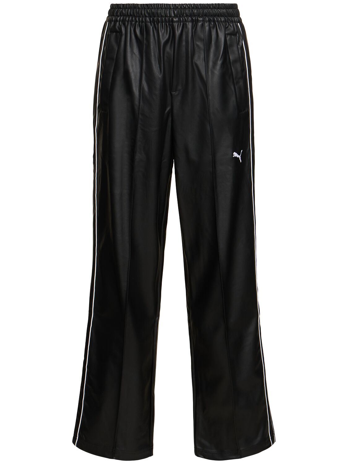 Puma T7 Faux Leather Track Trousers In Black