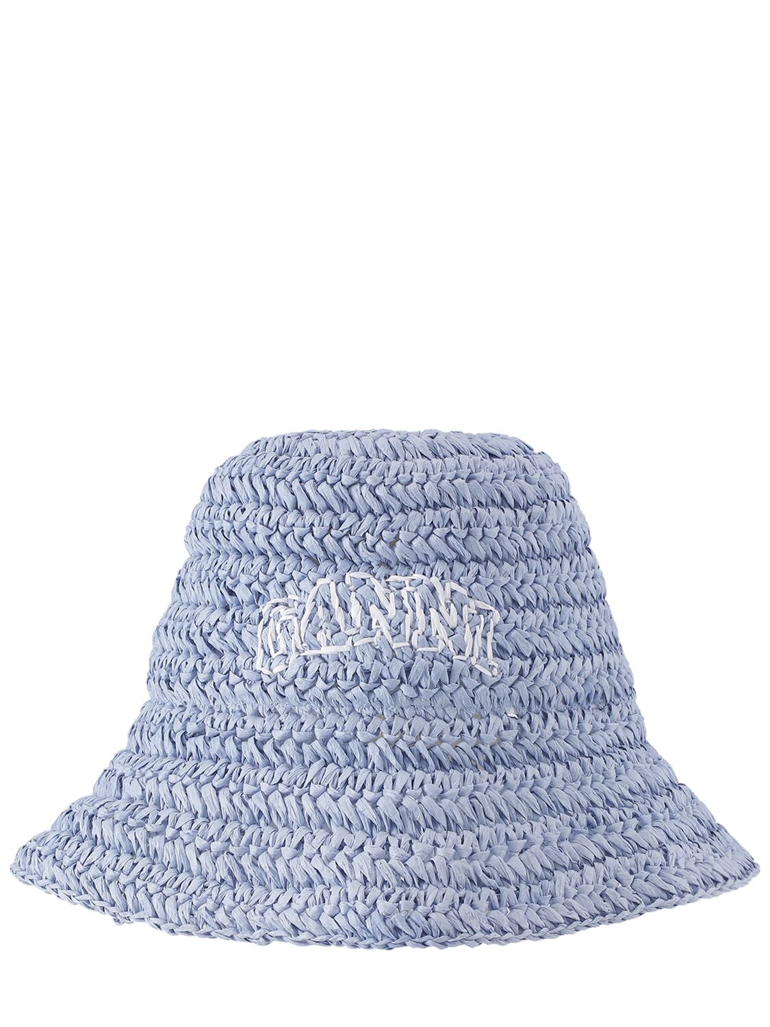 Shop Ganni Summer Woven Bucket Hat In Light Blue