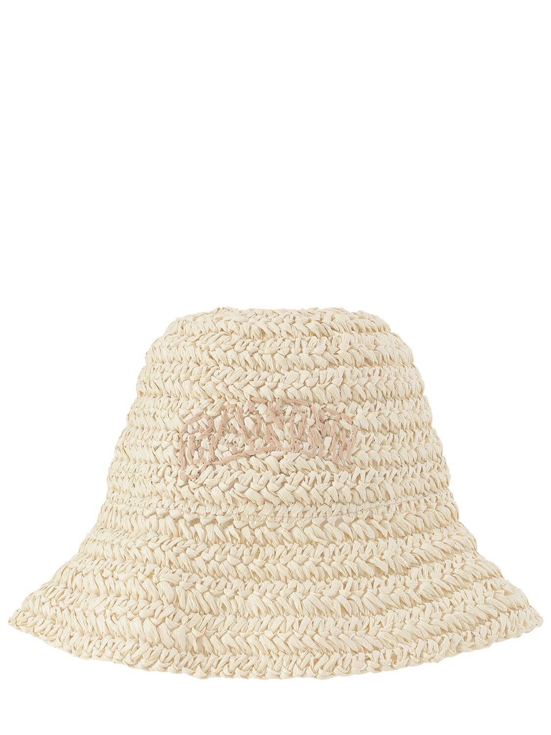 Ganni Summer Woven Bucket Hat In Almond Milk