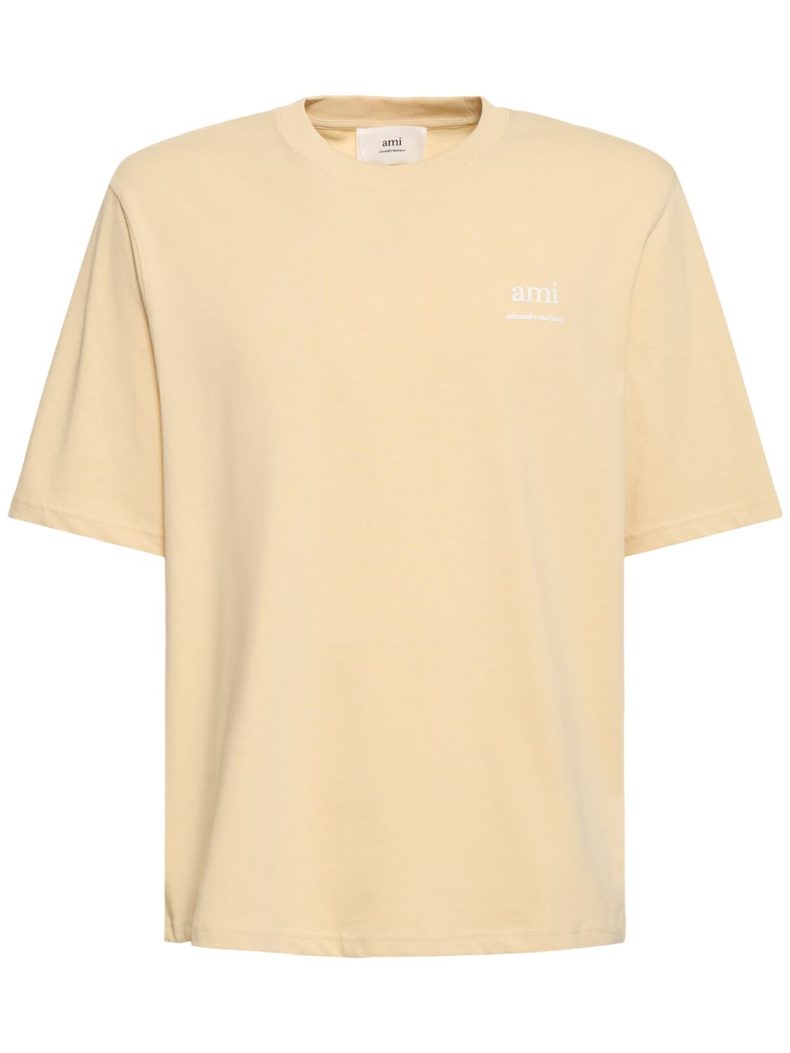 Shop Ami Alexandre Mattiussi Logo Printed Boxy Cotton T-shirt In Cream