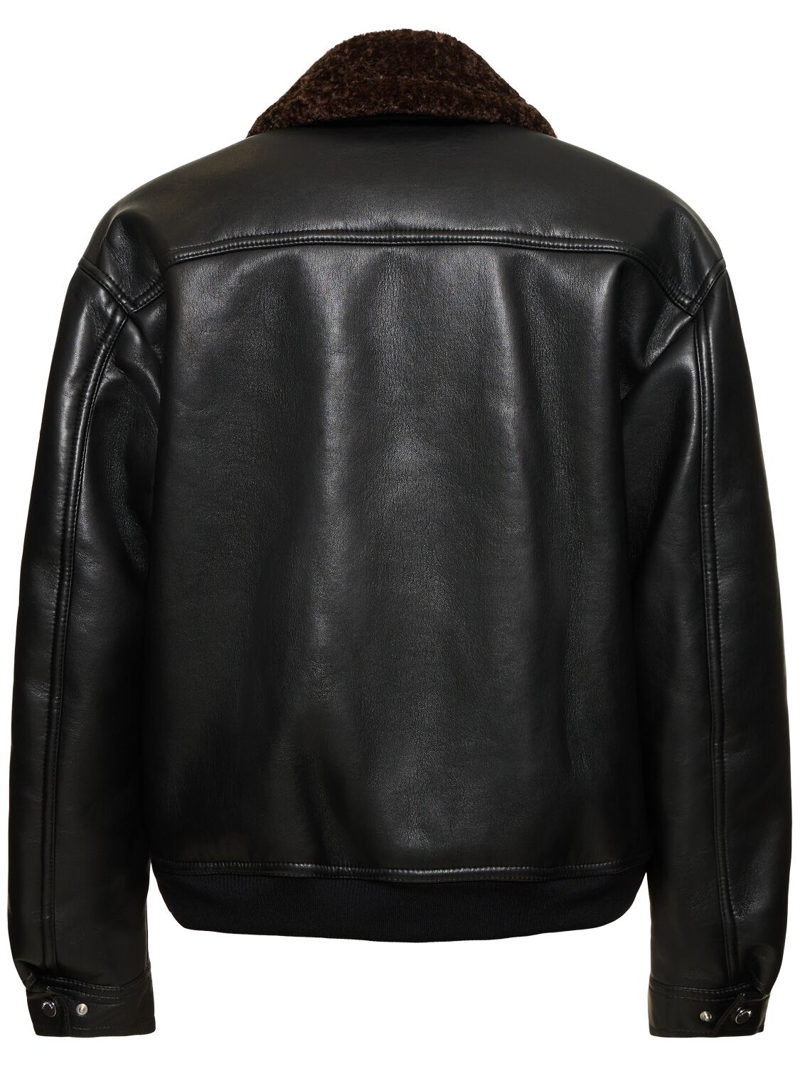 Shop Nanushka Faux Leather Shearling Flight Jacket In Black