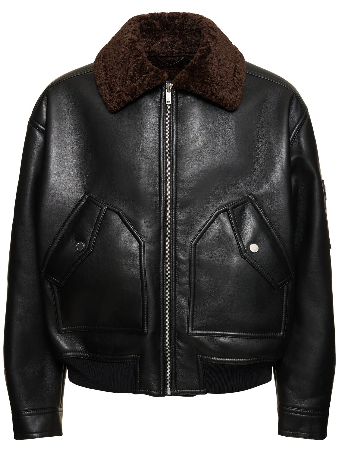Image of Faux Leather Shearling Flight Jacket