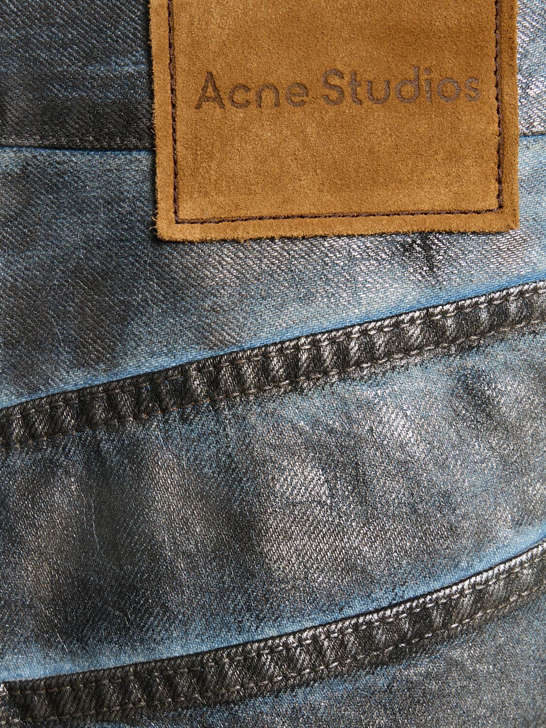 Shop Acne Studios Lunar Coated Cotton Denim Jeans In Silver,blue