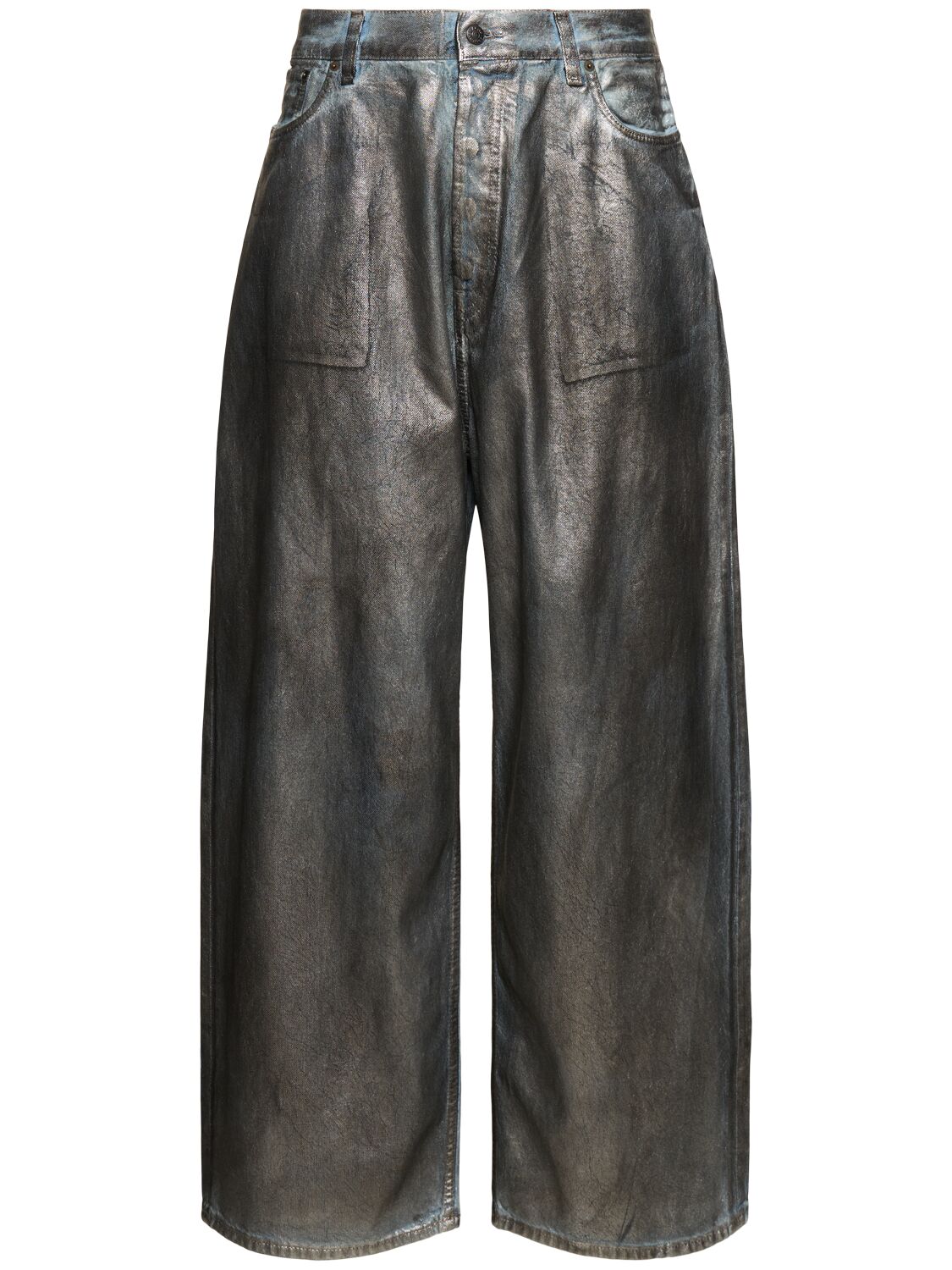 Shop Acne Studios Lunar Coated Cotton Denim Jeans In Silver,blue