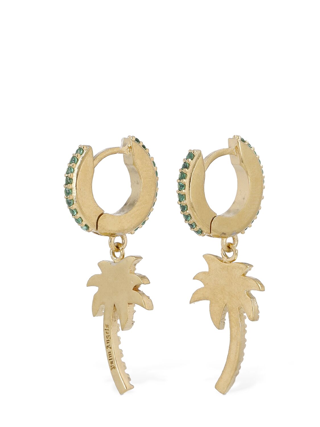 Shop Palm Angels Palm Crystal & Brass Hoop Earrings In Green