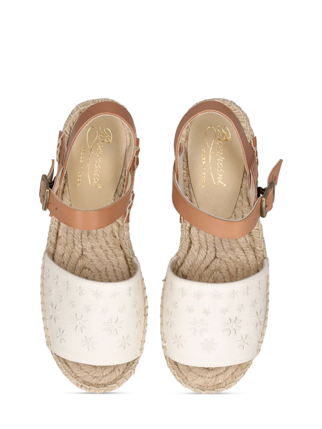 Shop Bonpoint Leather & Cotton Sandals In Ecru
