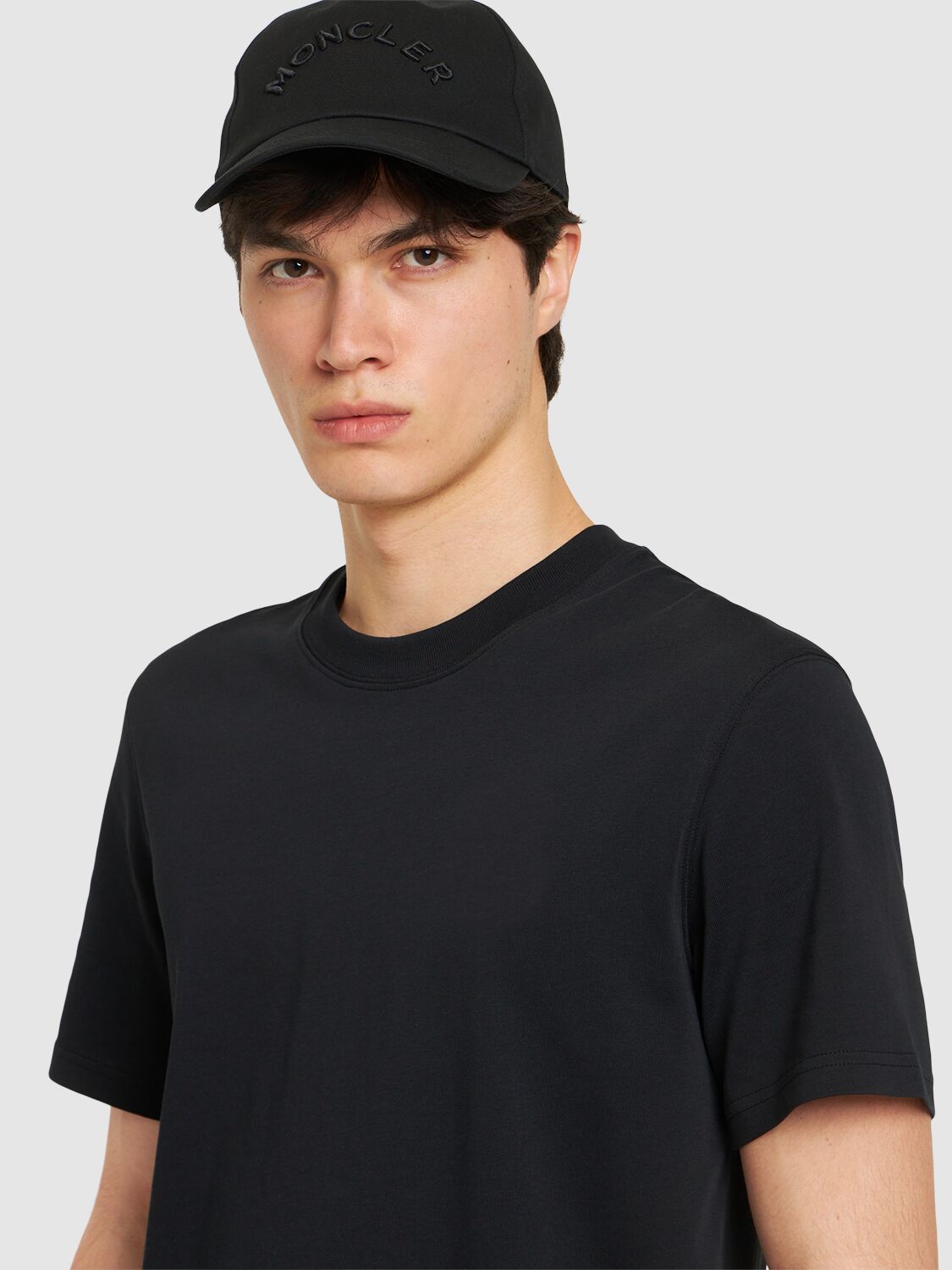 Shop Moncler Embroidered Logo Cotton Baseball Cap In Black