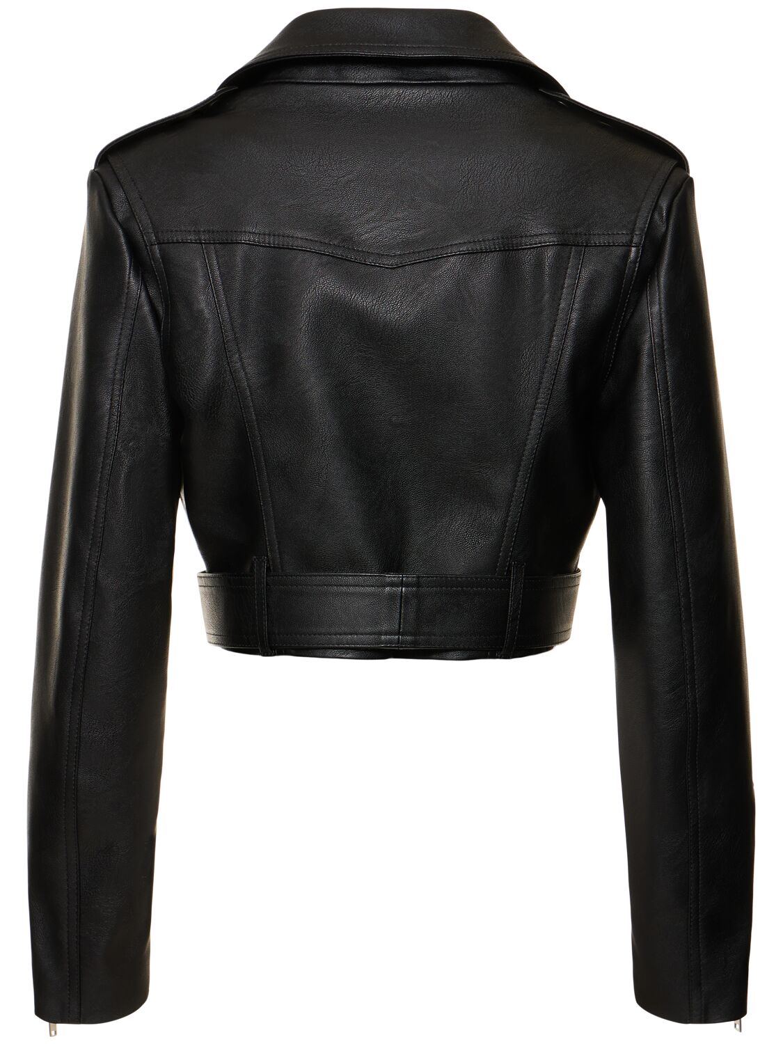 Shop Stella Mccartney Belted Faux Leather Cropped Biker Jacket In Black