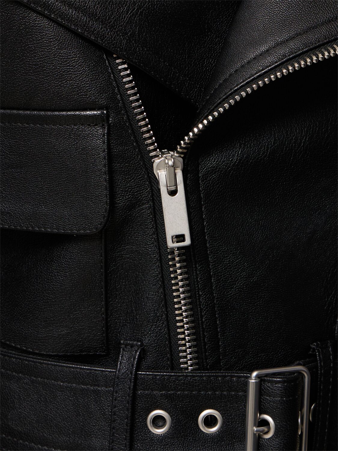 Shop Stella Mccartney Belted Faux Leather Cropped Biker Jacket In Black