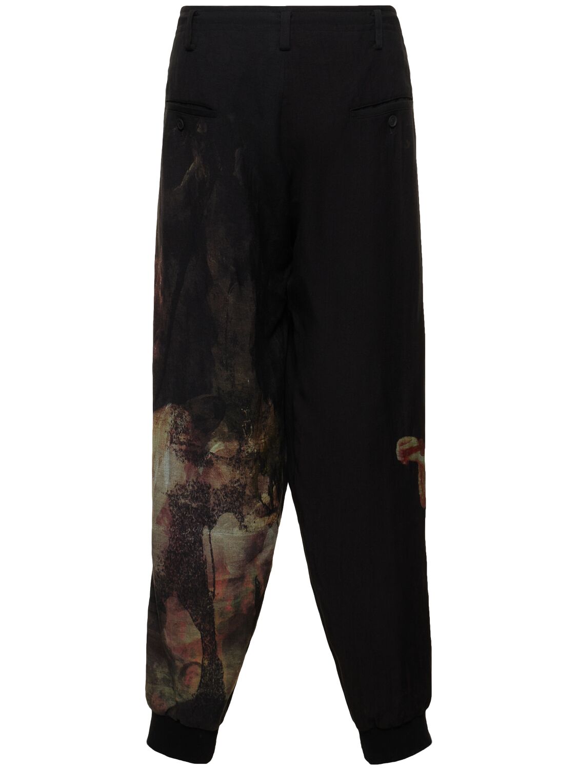 Shop Yohji Yamamoto A-nightmare Printed Linen Blend Pants In Black