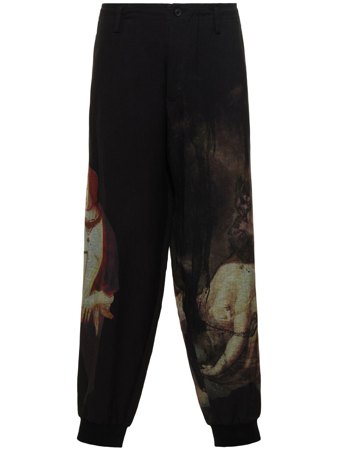 Shop Yohji Yamamoto A-nightmare Printed Linen Blend Pants In Black