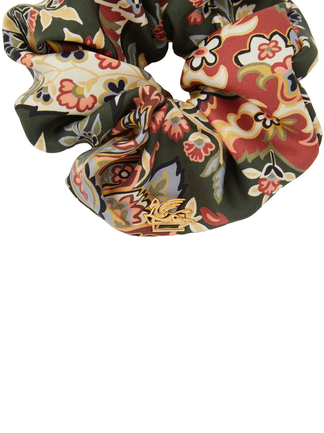 Shop Etro Paisley Printed Silk Scrunchie In 绿色/多色